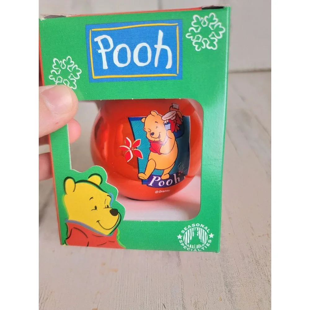Vintage Winnie the Pooh‎ red ball glass ornament Xmas